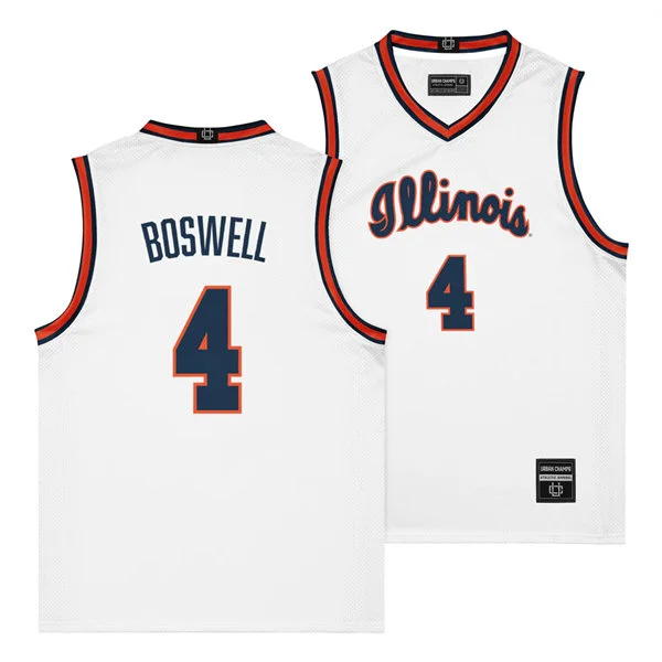 Mens Youth Illinois Fighting Illini #4 Kylan Boswell Nike White Navy Illinois Basketball Game Jersey 