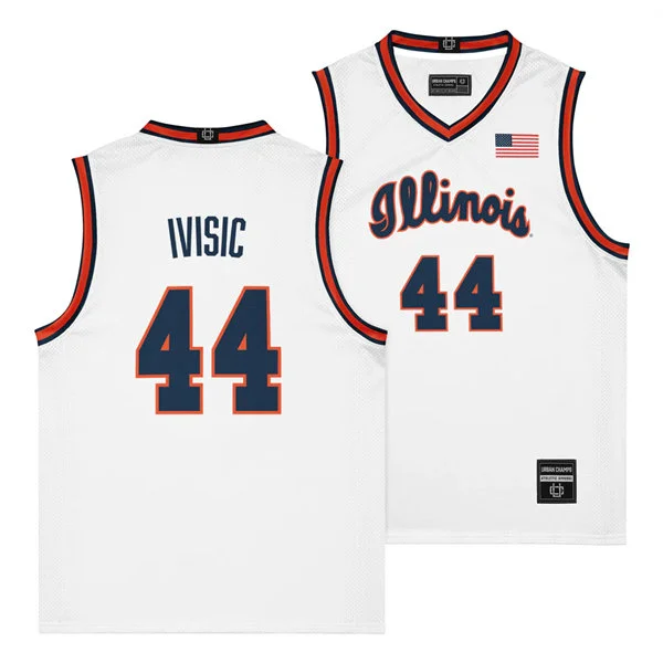 Illinois Fighting Illini #44 Zvonimir Ivisic Nike White Navy Illinois Basketball Game Jersey