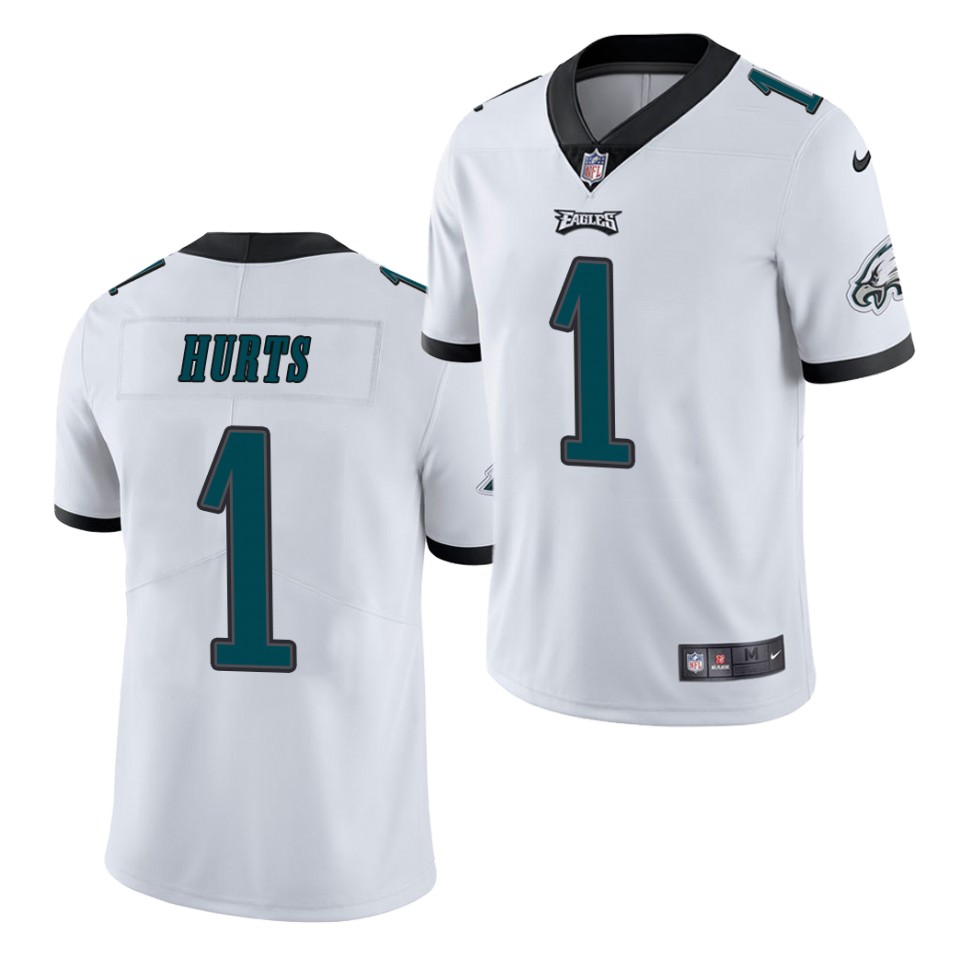 Mens Philadelphia Eagles #1 Jalen Hurts Nike White NFL Vapor Limited Jersey