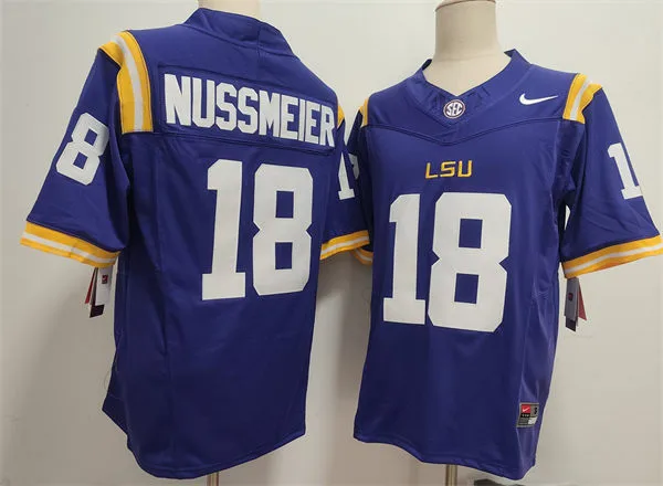 Mens LSU Tigers #18 Garrett Nussmeier 2025 F.U.S.E. Limited  College Football Game Jersey Purple