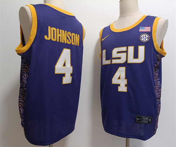 Mens LSU Tigers #4 Flau'jae Johnson Purple Basketball Game Jersey