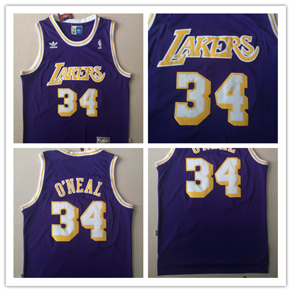 Mens Los Angeles Lakers #34 Shaquille O'Neal Purple Throwback Swingman Jersey
