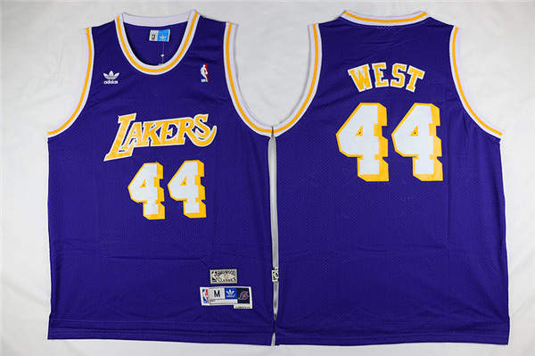 Mens Los Angeles Lakers #44 Jerry West Purple Mitchell & Ness Throwback Swingman Jersey