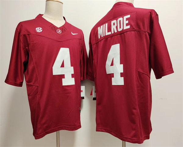 Men's Alabama Crimson Tide #4 Jalen Milroe  Nike 2023 F.U.S.E. Elite Crimson  College Football Game Jersey