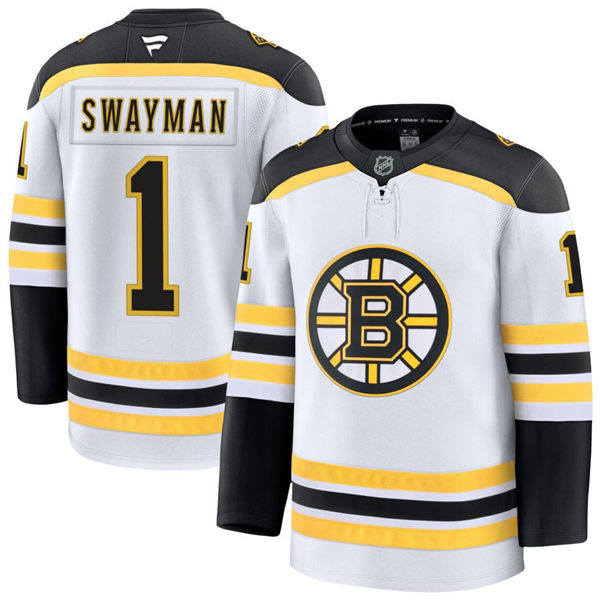 Men's Boston Bruins #1 Jeremy Swayman Fanatics Away White Premier Player Jersey