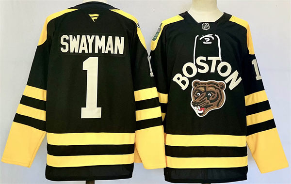 Mens Boston Bruins #1 Jeremy Swayman Fanatics Black 2023 Winter Classic Jersey
