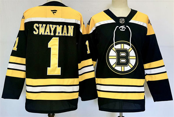 Men's Boston Bruins #1 Jeremy Swayman Fanatics Black Home Primegreen Player Jersey