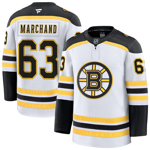 Men's Boston Bruin #63 Brad Marchand Fanatics Away White Premier Player Jersey