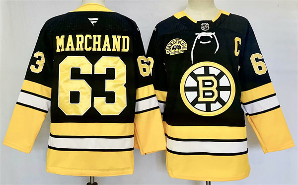 Men's Boston Bruins #63 Brad Marchand Fanatics Black Alternate 100th Anniversary Premium Jersey