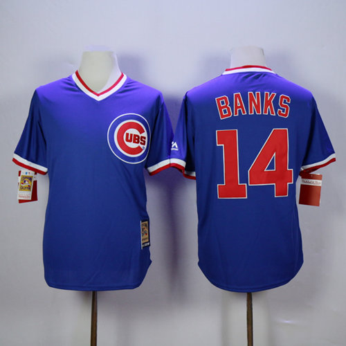 Men's Chicago Cubs #14 Ernie Banks Blue Pullover Throwback Jersey