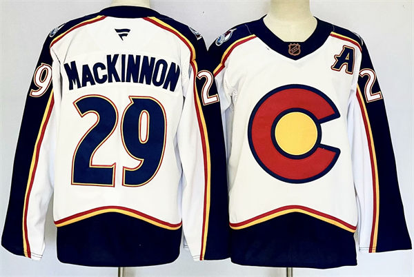 Men's Colorado Avalanche #29 Nathan MacKinnon White 2022 Reverse Retro Primegreen Jersey