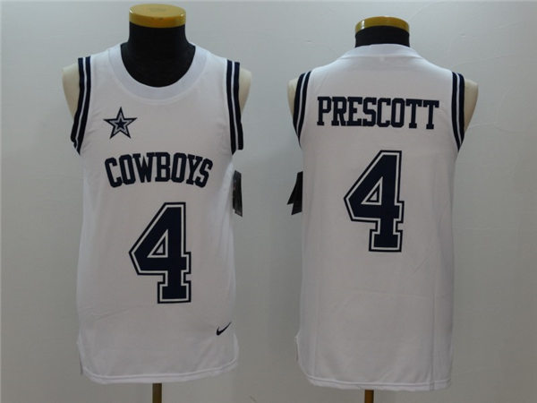Men's Dallas Cowboys #4 Dak Prescott Nike White Vest Limited Jersey