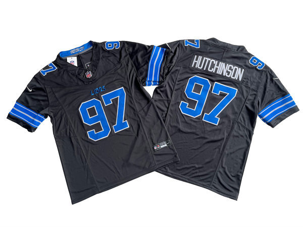 Mens Detroit Lions #97 Aidan Hutchinson Nike 2024 Black 2nd Alternate Vapor F.U.S.E. Limited Jersey