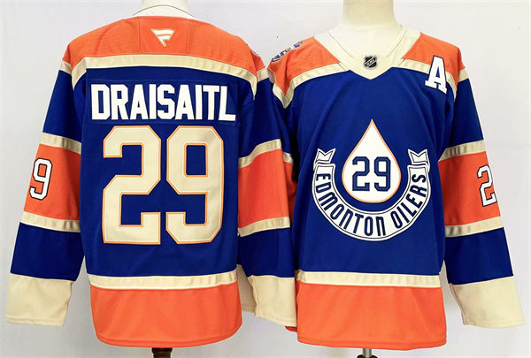 Men's Edmonton Oilers #29 Leon Draisaitl 2023 NHL Heritage Classic Premier Player Jersey Royal