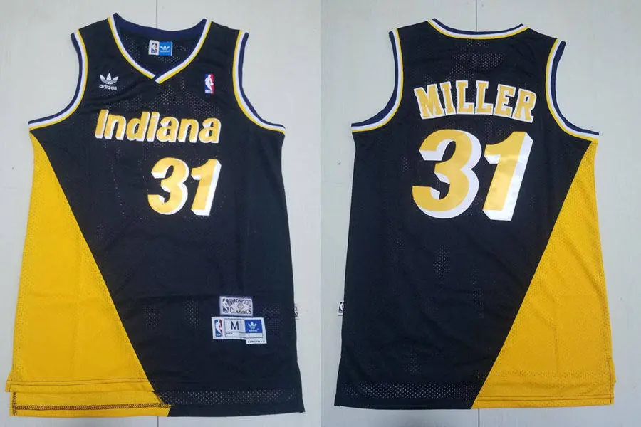 Men's Indiana Pacers #31 Reggie Miller Navy Gold Throwback Swingman Jersey