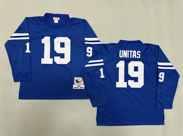 Men's Indianapolis Colts #19 Johnny Unitas Blue Long-Sleeved Throwback Jersey