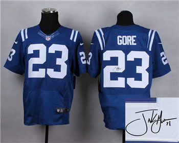 Men's Indianapolis Colts #23 Frank Gore Blue Nike Elite Signed Jersey