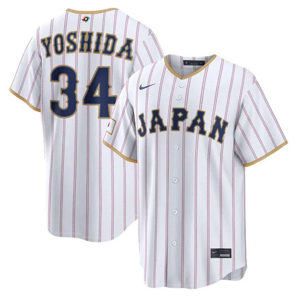 Japan #34 Masataka Yoshida 2026 World Baseball Classic Jersey White Pinstripe