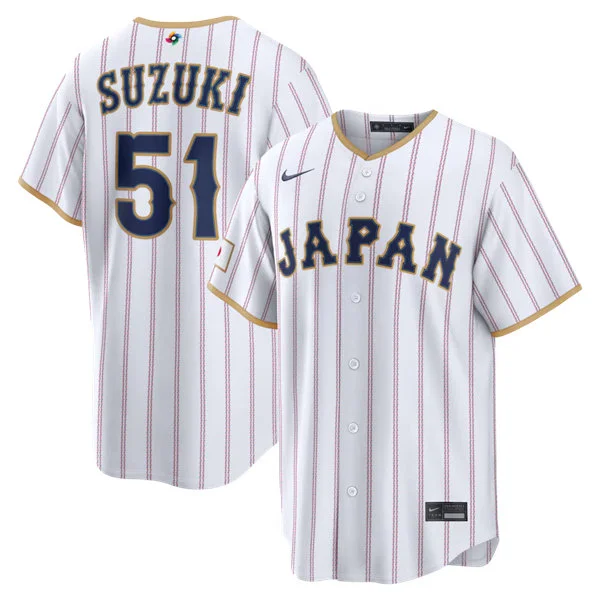 Japan Baseball #51 Seiya Suzuki 2026 World Baseball Classic Jersey White Pinstripe
