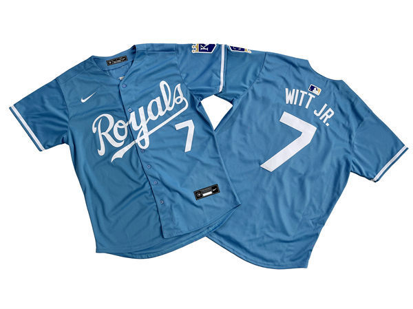 Mens Kansas City Royals #7 Bobby Witt Jr. Nike 2022 Light Blue Alternate Limited Player Jersey
