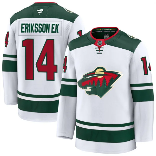 Mens Minnesota Wild #14 Joel Eriksson Ek Fanatics Away White Premium Player Jersey