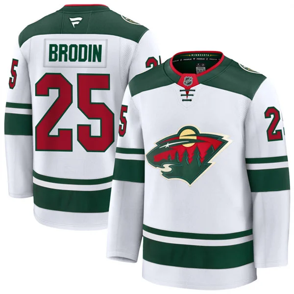 Men's Minnesota Wild #25 Jonas Brodin Fanatics Away White Premium Player Jersey