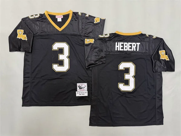 Men's New Orleans Saints #3 Bobby Hebert Black Mitchell & Ness Throwback Football Jersey