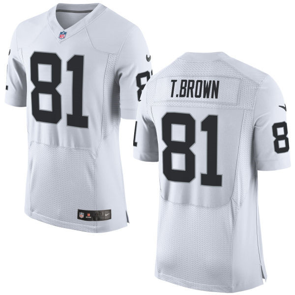 Men's Oakland Raiders Retired Player #81 Tim Brown White Elite Jersey