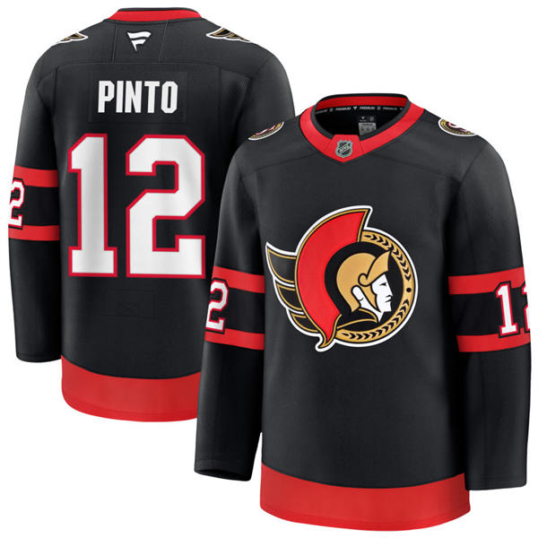 Mens Ottawa Senators #12 Shane Pinto Stitched Fanatics Home Black Player Jersey