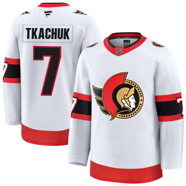 Men's Ottawa Senators #7 Brady Tkachuk Fanatics White Away Premium Jersey