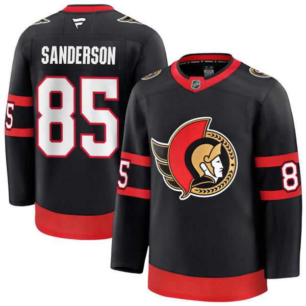 Mens Ottawa Senators #85 Jake Sanderson Stitched Fanatics Home Black Player Jersey
