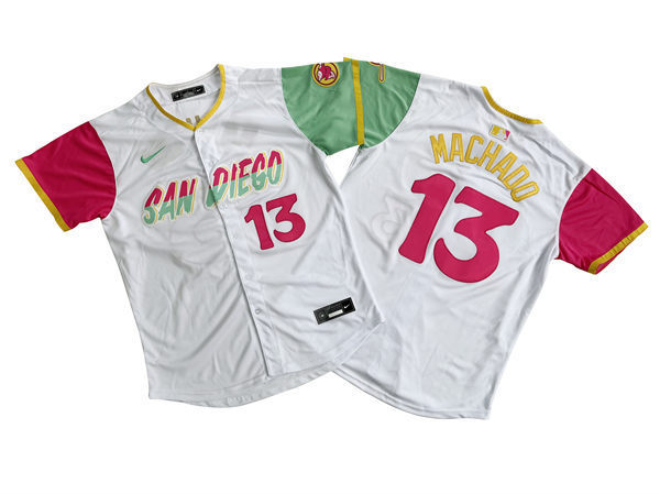 Mens San Diego Padres #13 Manny Machado White Stitched 2022 City Connect Jersey