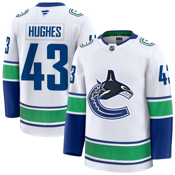 Men's Vancouver Canucks #43 Quinn Hughes Fanatics Away White Player Jersey