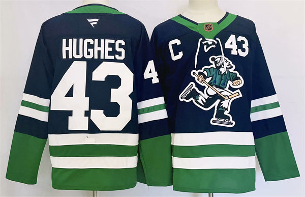 Men's Vancouver Canucks #43 Quinn Hughes Navy 2022 Reverse Retro Primegreen Jersey