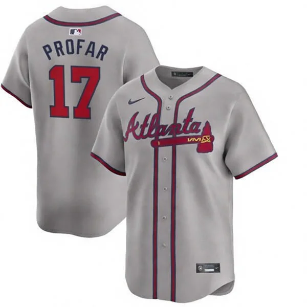 Mens Atlanta Braves #17 Jurickson Profar Nike Gray Away Limited Jersey