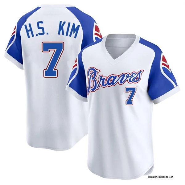 Mens Atlanta Braves #7 Ha-Seong Kim Nike White Pullover Cooperstown Jersey