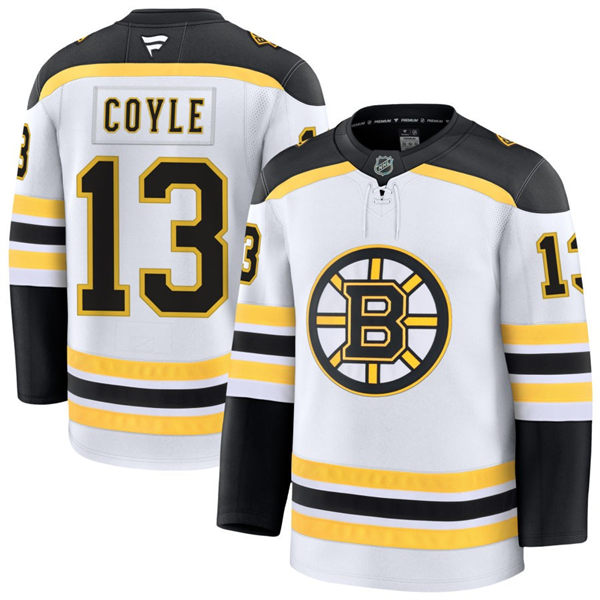 Mens Boston Bruin #13 Charlie Coyle Fanatics Away White Premier Player Jersey
