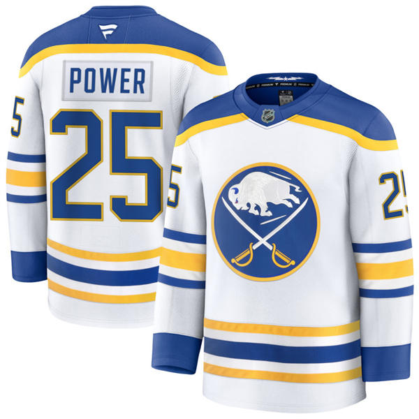 Mens Buffalo Sabres #25 Owen Power Fanatics White Royal Away Premier Player Jersey