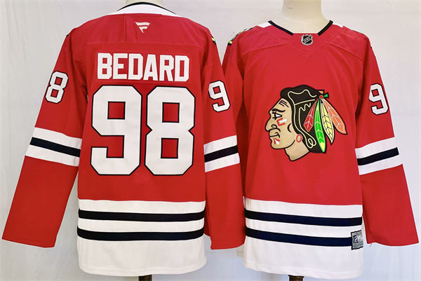 Mens Chicago Blackhawks #98 Connor Bedard Fanatics Stitched Home Red Jersey
