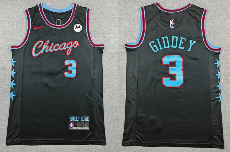 Mens Chicago Bulls #3 Josh Giddey Black 2025-26 City Edition Jersey