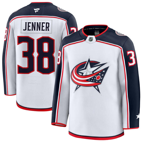 Mens Columbus Blue Jackets #38 Boone Jenner Fanatics White Away Player Jersey