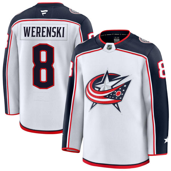 Mens Columbus Blue Jackets #8 Zach Werenski Fanatics White Away Player Jersey