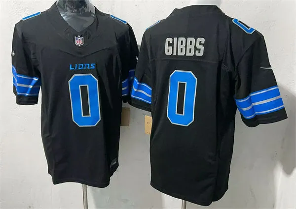 Mens Detroit Lions #0 Jahmyr Gibbs Nike 2025 Black 2nd Alternate Vapor F.U.S.E. Limited Jersey