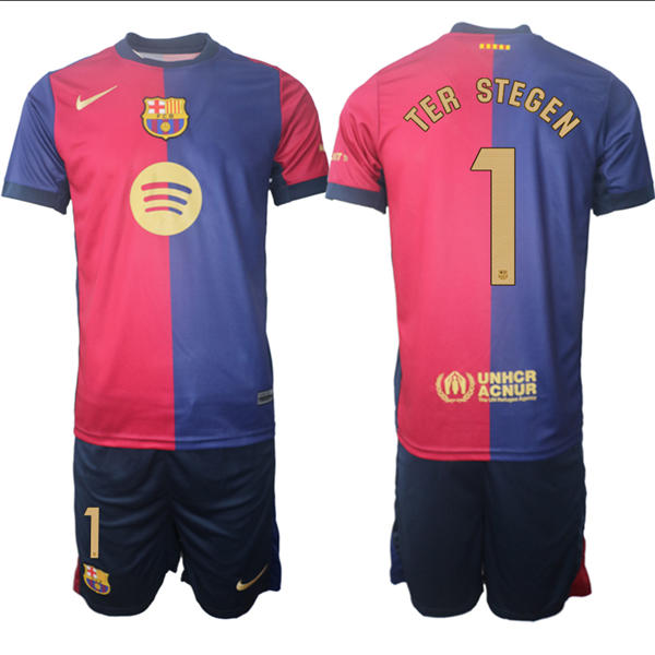 Mens Barcelona #1 Marc-Andre ter Stegen 2025 Red Blue Home Soccer Jersey kit