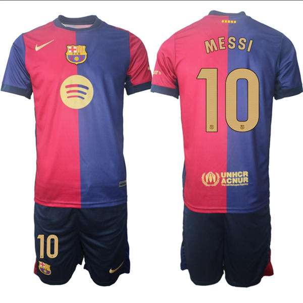Mens Barcelona #10 Lionel Messi 2025 Red Blue Home Soccer Jersey kit
