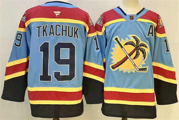 Men's Florida Panthers #19 Matthew Tkachuk Light blue 2022 Reverse Retro Primegreen Jersey