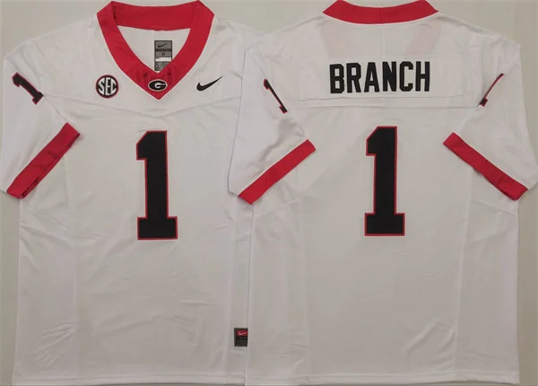 Mens Georgia Bulldogs #1 Zachariah Branch White 2025 Football Game Jersey