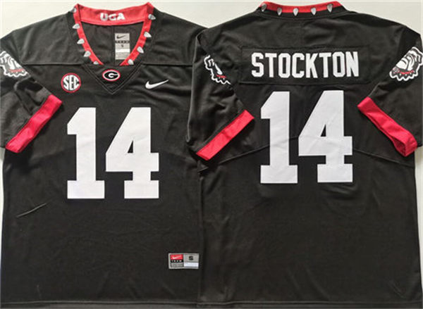 Mens Georgia Bulldogs #14 Gunner Stockton Black Alternate Mascot 100th Anniversary College Football Game Jersey