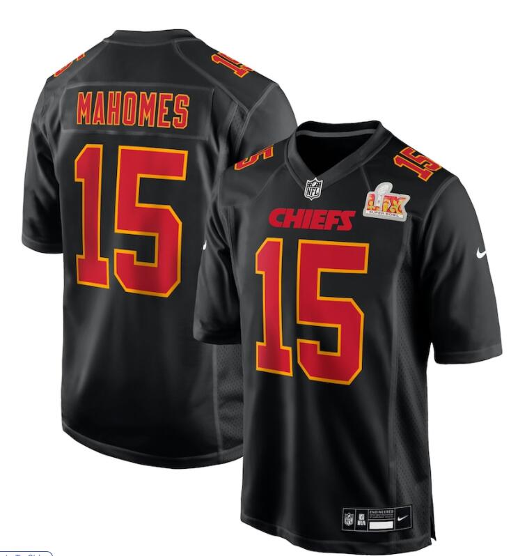 Mens Kansas City Chiefs #15 Patrick Mahomes Nike Super Bowl LIX Fashion Game Jersey Carbon Black