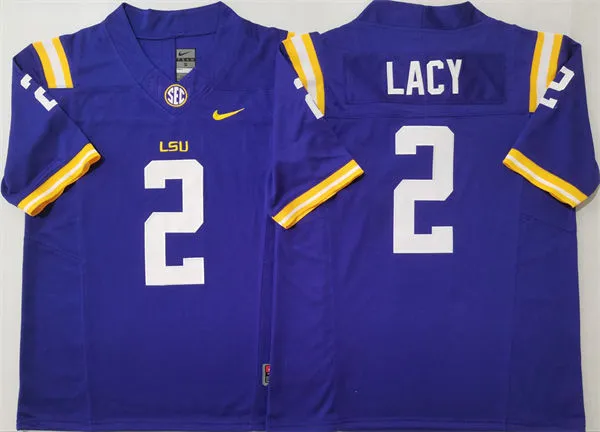 Mens LSU Tigers#2 Kyren Lacy 2024 F.U.S.E. Limited Purple College Football Game Jersey